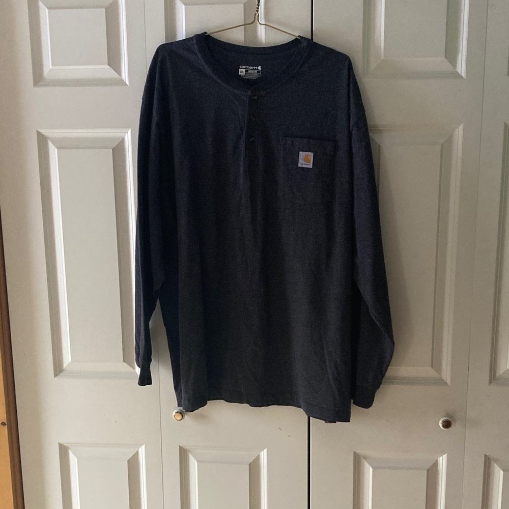 Carhartt mens  Henley 3XL long sleeve 1/4 button pullover shirt charcoal gray